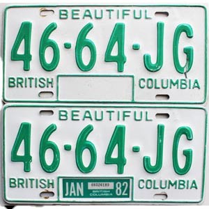 1982 British Columbia Truck License Plates Pair #4664JG