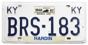 1982 Kentucky License Plate #BRS183