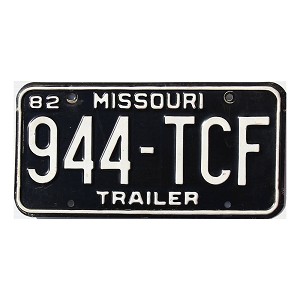 1982 Missouri Trailer License Plate #944TCF