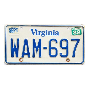 1982 Virginia License Plate #WAM697