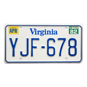 1982 Virginia License Plate #YJF678