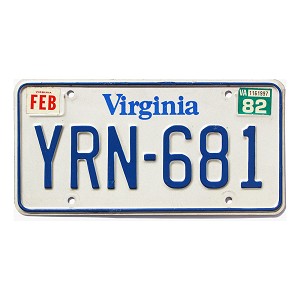 1982 Virginia License Plate #YRN681