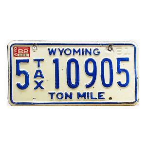 1982 Wyoming Ton Mile Tax License Plate #510905
