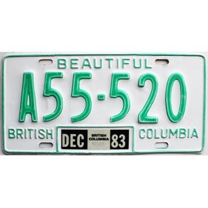 1983 British Columbia Farm License Plate #A55520