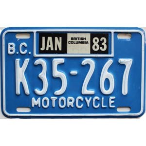 1983 British Columbia Motorcycle License Plate #K35267
