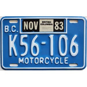 1983 British Columbia Motorcycle License Plate #K56106
