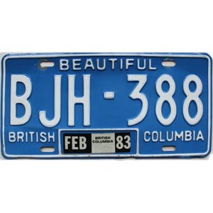 1983 British Columbia License Plate #BJH388