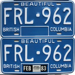 1983 British Columbia License Plates Pair #FRL962