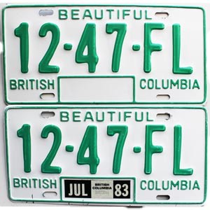 1983 British Columbia Truck License Plates Pair #1247FL
