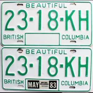 1983 British Columbia Truck License Plates Pair #2318KH