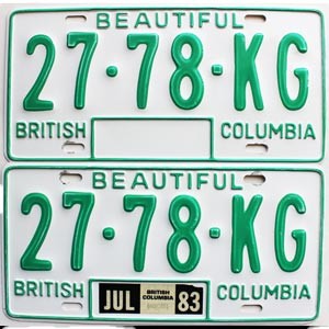 1983 British Columbia Truck License Plates Pair #2778KG