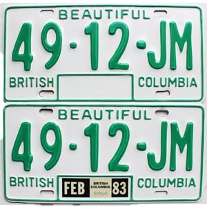 1983 British Columbia Truck License Plates Pair #4912JM
