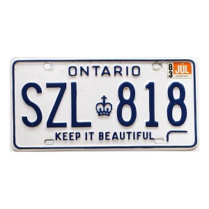 1983 Ontario License Plate #SZL818
