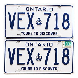 1983 Ontario License Plates Pair #VEX718