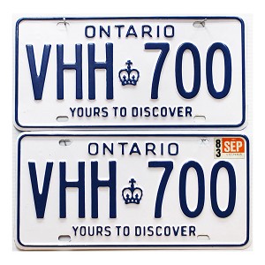 1983 Ontario License Plates Pair #VHH700