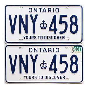 1983 Ontario License Plates Pair #VNY458