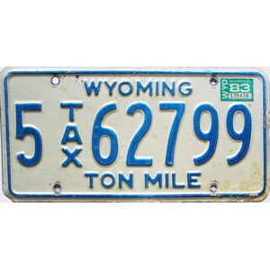 1983 Wyoming Ton Mile Tax License Plate #562799