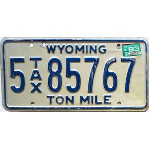 1983 Wyoming Ton Mile Tax License Plate #585767