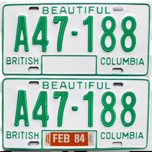 1984 British Columbia Farm License Plates Pair #A47188