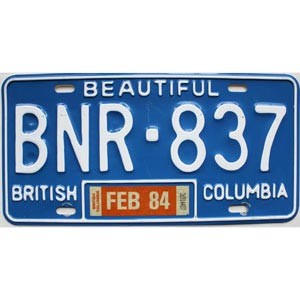 1984 British Columbia License Plate #BNR837
