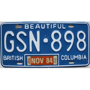 1984 British Columbia License Plate #GSN898