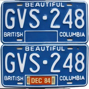 1984 British Columbia License Plates Pair #GVS248