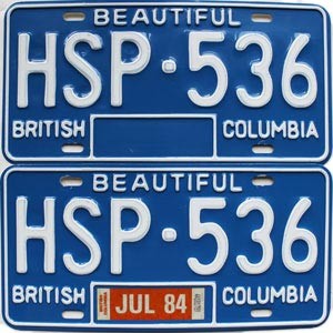 1984 British Columbia License Plates Pair #HSP536