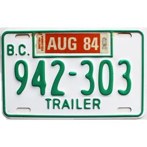 1984 British Columbia Trailer License Plate #942303