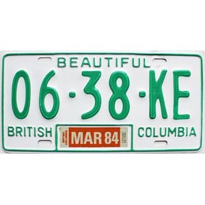 1984 British Columbia Truck License Plate #0638KE