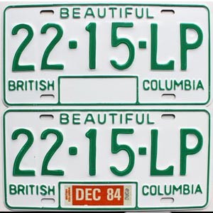 1984 British Columbia Truck License Plates Pair #2215LP