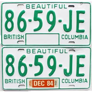 1984 British Columbia Truck License Plates Pair #8659JE