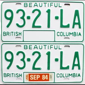 1984 British Columbia Truck License Plates Pair #9321LA