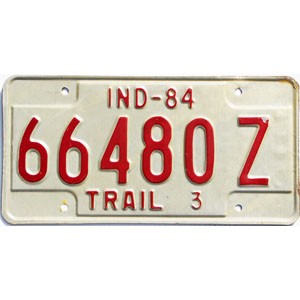 1984 Indiana Trailer License Plate #66480Z