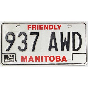 1984 Manitoba License Plate #937AWD
