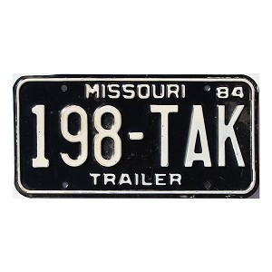 1984 Missouri Trailer License Plate #198TAK