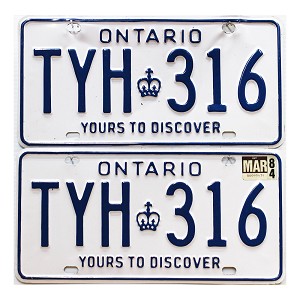1984 Ontario License Plates Pair #TYH316