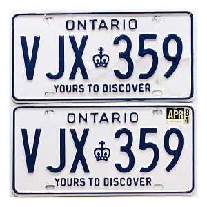 1984 Ontario License Plates Pair #VJX359