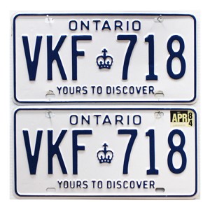 1984 Ontario License Plates Pair #VKF718