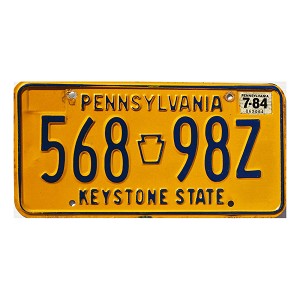 1984 Pennsylvania License Plate #56898Z