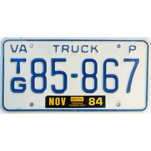 1984 Virginia Power Unit License Plate #85867