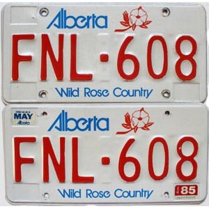1985 Alberta License Plates Pair #FNL608