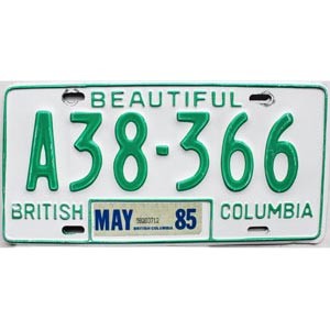 1985 British Columbia Farm License Plate #A38366