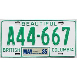 1985 British Columbia Farm License Plate #A44667