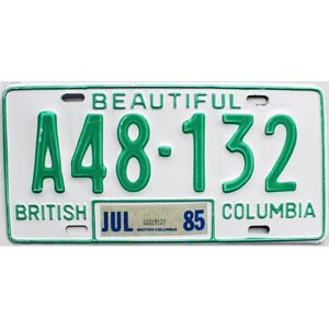 1985 British Columbia Farm License Plate #A48132