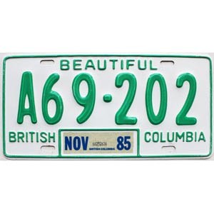 1985 British Columbia Farm License Plate #A69202