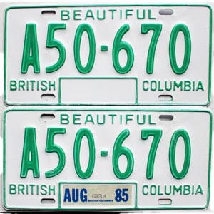 1985 British Columbia Farm License Plates Pair #A50670