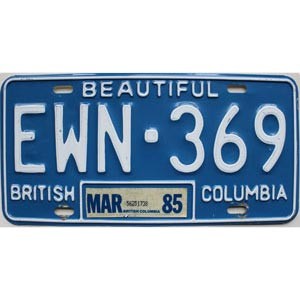 1985 British Columbia License Plate #EWN369