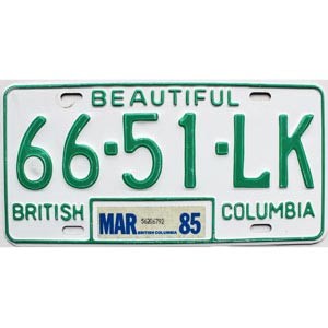 1985 British Columbia Truck License Plate #6651LK