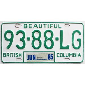 1985 British Columbia Truck License Plate #9388LG