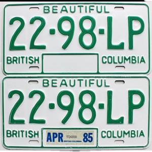 1985 British Columbia Truck License Plates Pair #2298LP
